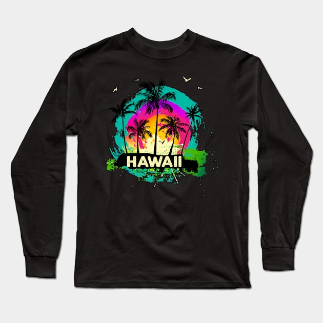 Hawaii Souvenir Retro Sunset Long Sleeve T-Shirt by tropicalteesshop